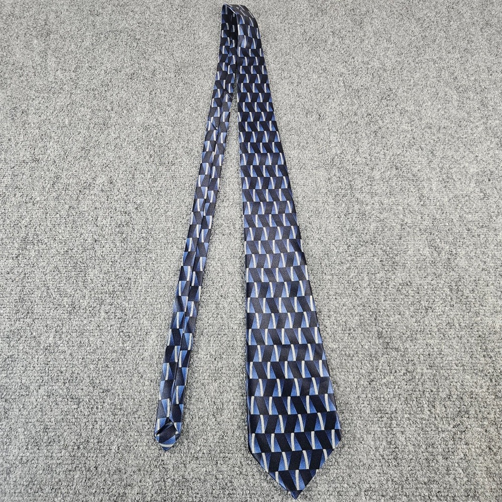 Clericci Italy Silk Tie Blue Geometric Pattern Designer Neck Tie Made in Italy